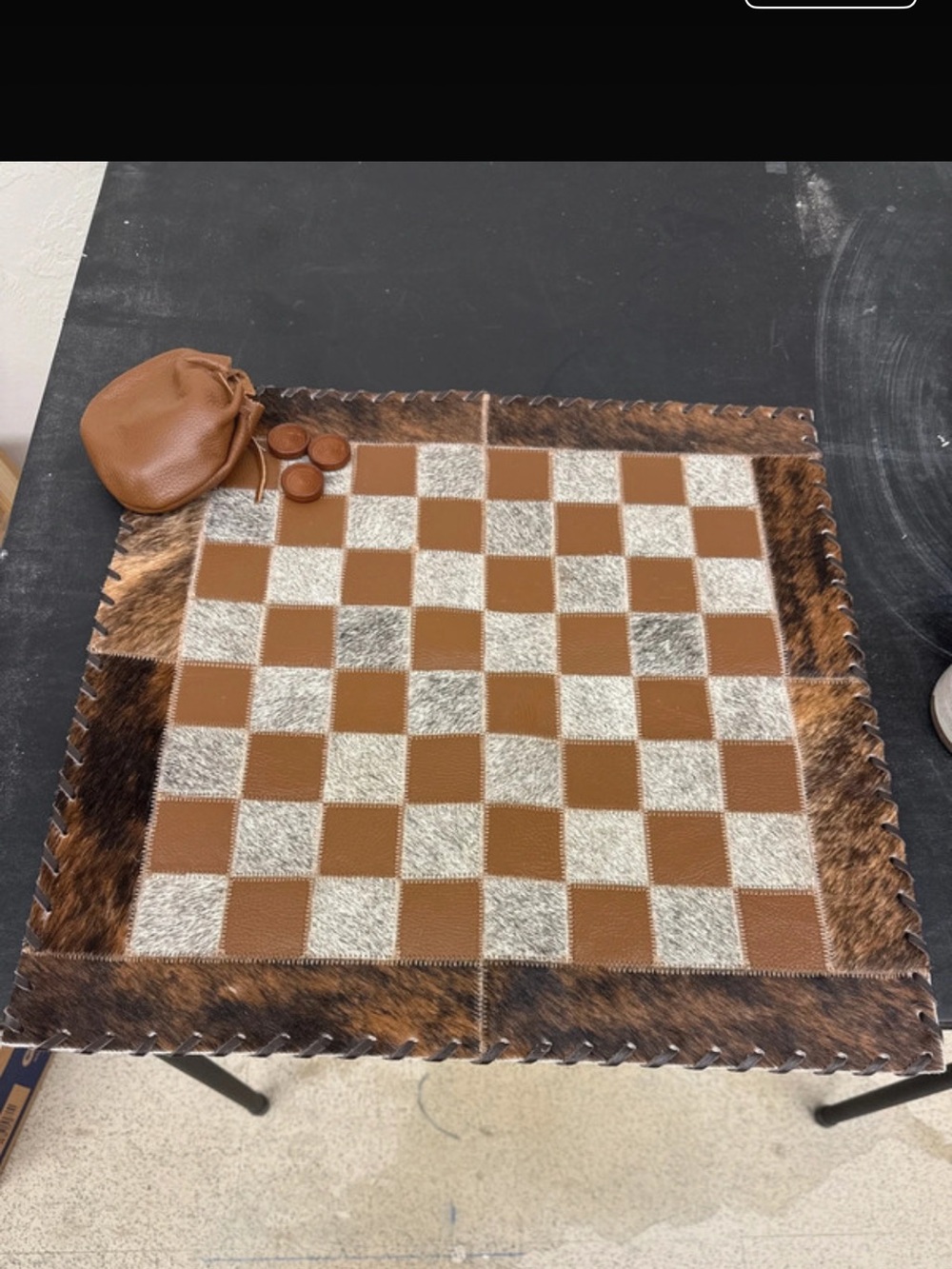 Genuine Cowhide & Leather Checkered game board